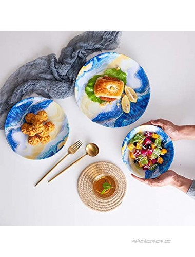 Melamine Dinnerware Set 12 Pcs Dish Dishware Durable Outdoor Plastic Plates Bowls Service for 4 （Landscape Painting）