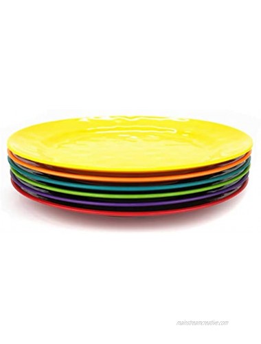 Melamine Plates set -10inch 6pcs 100% Melamine Dinner Plates for Everyday Use Break-resistant and Lightweight MultiColor