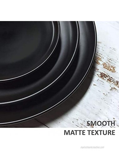 Monamour 10 Inch Matte Porcelain Dinner Plate Elegant Round Ceramic Serving Plate for Steak Salad Pasta Pizza Set of 6 Black
