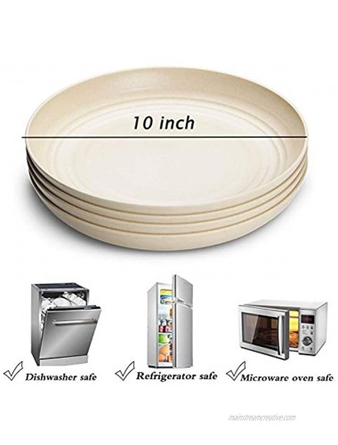 NAWOVAO Lightweight Unbreakable Wheat Straw Plates 4 Pack 10'' Deep Dinner Plates Dishwasher Microwave Safe for Kids,Toddler Adult
