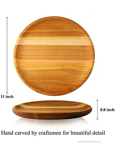 Oak Round Wood Dinner Plates 11 Inches Set of 2 Serving Plate Handcrafted Wooden Dinner Platos for Snack Dessert Steak all Food Eco Charger Great as Gifts