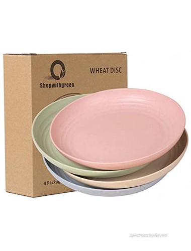 shopwithgreen 10 Inch Wheat Straw Deep Dinner Plates Unbreakable Sturdy Plastic Dinner Plates Microwave and Dishwasher Safe