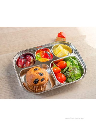 Stainless Steel Divided Plates Tray 5 Section Kids Toddlers Babies Small Size Compact Serving Platter Dinner Snack Camping Dishes 1 Pack