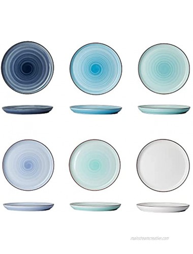 Sweese 164.003 Porcelain Round Dinner Plates 10 Inch Set of 6 Cool Assorted Colors