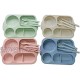 Wheat Straw Divided Plates  4 PCS  Reusable Microwave Dishwasher Safe Tray Unbreakable Lightweight Durable and Colorful plates Spoons Forks & Chopsticks With Box