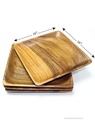 Wooden Plates Set of 4 Wood Plates for Food Handcrafted of Acacia Hardwood Versatile Tableware use for Dinner Lunch Breakfast as Charger Plates Serving Trays Large 10 x 10