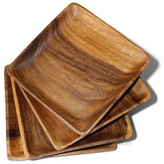 Wooden Plates Set of 4 Wood Plates for Food Handcrafted of Acacia Hardwood Versatile Tableware use for Dinner Lunch Breakfast as Charger Plates Serving Trays Large 10 x 10
