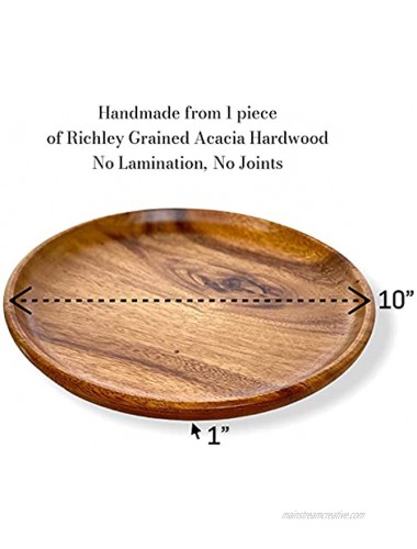 Wrightmart Wooden Plates Set of 4 Wood Servers Dinnerware Handcrafted of Acacia Hardwood Versatile Tableware for Dinner Lunch Breakfast Charger Plate Platter Large 10 x 10 Natural