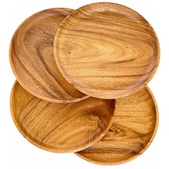 Wrightmart Wooden Plates Set of 4 Wood Servers Dinnerware Handcrafted of Acacia Hardwood Versatile Tableware for Dinner Lunch Breakfast Charger Plate Platter Large 10" x 10" Natural