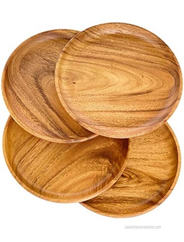 Wrightmart Wooden Plates Set of 4 Wood Servers Dinnerware Handcrafted of Acacia Hardwood Versatile Tableware for Dinner Lunch Breakfast Charger Plate Platter Large 10 x 10 Natural