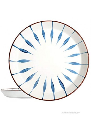 Yarloo Ceramic Appetizer Plates 8 Inches Japanese Style White Plates Set of 2 Serving for Salad Dessert Bread Unique Blue Pattern Decorative Design Microwaveable Dinnerware Sets