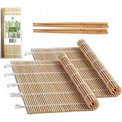 Bamboo Sushi Rolling Mat with 2 Pairs of Chopsticks Natural Bamboo 9.5"x9.5" 2 PCS Sushi Making Kit