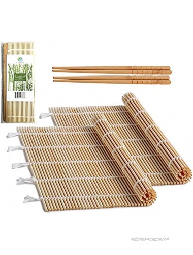 Bamboo Sushi Rolling Mat with 2 Pairs of Chopsticks Natural Bamboo 9.5x9.5 2 PCS Sushi Making Kit