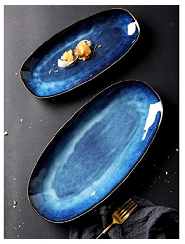 Cabilock Ceramic Sushi Plate Japanese Style Oval Sushi Platter Porcelain Serving Trays for Home Kitchen