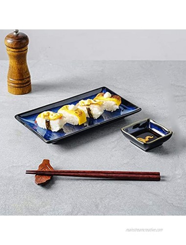 Ceramic Sushi Serving Tray Sets 2 6 Pieces Japanese Style Porcelain Sushi Plate Dinnerware with Soy Sauce Dishes Bamboo Chopsticks Housewarming Gift Blue