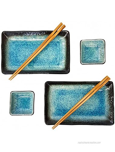 Happy Sales 6 Piece Japanese Sushi Plate Dinnerware Set Blue Ocean