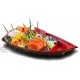 Happy Sales HSSB-10RB Sushi Boat Shape Plate Sushi Sashimi Serving Plate Melamine Plastic Tray 10 x 4.5 Inch Red Black