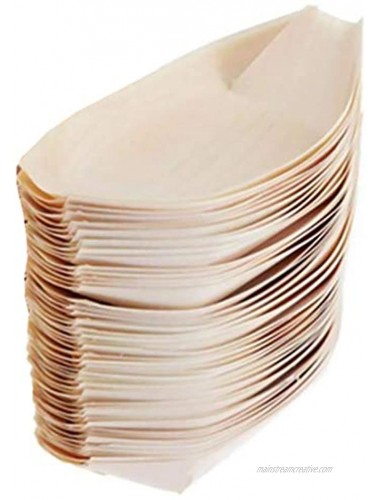 HEMOTON Bamboo Wooden Boat Disposable Wood Boat Plates Dishes Sushi Boat Sushi Serving Tray Bamboo Leaf Boat Food Container Wood Bowl for Catering and Home Use 100pcs