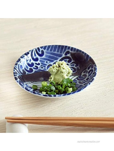 Mino Ware Japanese Mini Side Condiment Plate Sushi Soy Sauce Fruit Cake Wave Whale Design 3.9 inch Set of 4