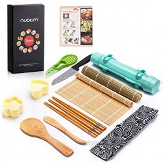 Nuokim Sushi Making Kit,Sushi Mat,Sushi Bazooka All in One Sushi Maker with Bamboo Mat,Sushi Knife Paddle Spreader,Chopsticks Rice Molds,Beginners’ Guide Book Sushi Roller for Family Fun