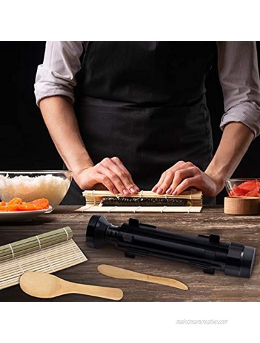 pentaQ Sushi Making Kit 20 Pieces Sushi Bazooka Maker Set for beginner DIY Sushi Roller Machine with Natural Bamboo Rolling Mat Sushi Knife Bamboo Chopsticks Sauce Dish Bazooka-Black