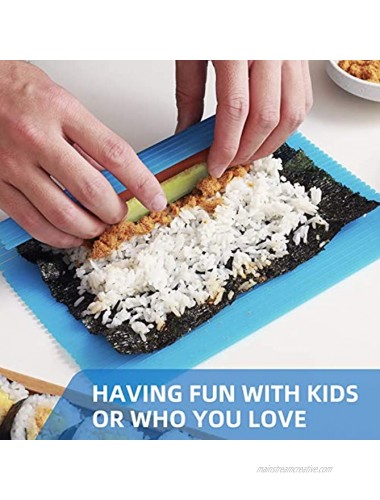 QFFQ Sushi Rolling Mat Premium Plastic Nonstick Sushi Making Kit with 3 Pieces Sushi Mat Kitchen Homemade DIY Sushi Plate BPA Free Durable Red Green Blue three-colour