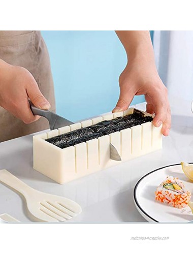 Sushi Making Kit-10 Piece Plastic Sushi Maker Tool，Complete Sushi Set with 8 Shapes of Sushi Rice Roll Mold Shapes Fork Spatula DIY Home Sushi Tools