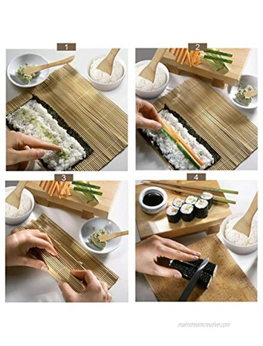 Sushi Making Kit 100% Natural Bamboo Sushi Mat Ideal beginner's Sushi Tools Including 2 Bamboo Rolling Mats 5 Chopsticks 1 Rice Paddle 1 Bamboo Knife for Home DIY Sushi