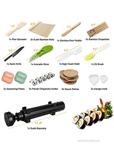 Sushi Making Kit 28 in One Sushi Maker Bazooka Set With Bamboo Mats Sushi Knife Bazooka Roller Rice Mold Chopsticks Paddle Spreader Avocado Slicer DIY Sushi Making Tools Kit For Beginners