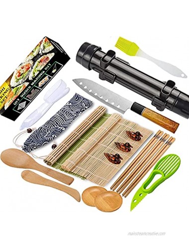 Sushi Making Kit-All In One Sushi Bazooka Maker with Sushi Mat,Premium sushi knife,Bamboo Chopsticks,Avocado Slicer,Rice Mold,Paddle,Spreader,Chopsticks Holder,Guide Book-Sushi Roller Machine