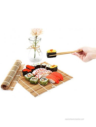 Sushi Making Kit Delamu Bamboo Sushi Mat Including 2 Sushi Rolling Mats 5 Pairs of Chopsticks 1 Paddle 1 Spreader 1 Beginner Guide PDF Roll On Beginner Sushi Kit