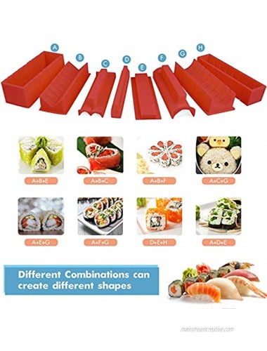 Sushi Making Kit for Beginners Complete Sushi Set 10 Pieces Plastic Sushi Maker Tool with 8 Sushi Roll Mold Shapes Deluxe Home DIY Tool A-Sushi Set