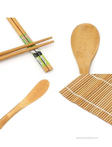 Sushi Making Kit with 2 Rolling Mat Pads Rice Paddle Knife Spreader & 5 Pairs of Chopsticks Easy DIY Bamboo Sushi Maker Roller to Roll Sushi with or without Nori Sheets by Moon Mystique Home Decor