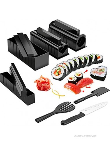 Sushi Making Kit,12 piece Deluxe DIY Sushi Maker with 4 Sushi Rice Mold Shapes Round Heart Square and Triangle Rice Spatula Fork Sharp professional Sushi Knife and manual Easy and Fun Sushi rolls
