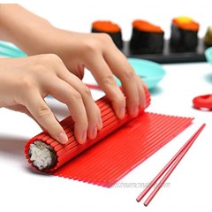 Sushi Rolling Mat Kitchen Non Stick Sushi Making Kit Japanese Plastic Sushi Rolling Maker Homemade DIY Sushi Plate Mat Gift Red Color by Jell-Cell