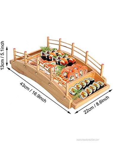 WINIAER Wooden Arch Bridge Sushi Boat Serving Tray Sushi Bridge Serving Plate Sushi Tray Serving Boat Plate Food Platter for Restaurant or Home 43 x 22 x 13cm 16.9 x 8.6 x 5.1inch
