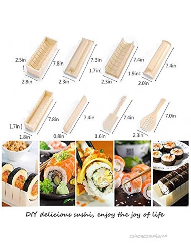 WITBASS 10 Pieces DIY Home Sushi Making tool Kit with Complete Sushi Set Plastic Sushi Maker Tool Complete with 8 Sushi Rice Roll Mold Shapes Fork Spatula