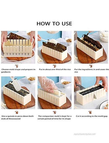 WITBASS 10 Pieces DIY Home Sushi Making tool Kit with Complete Sushi Set Plastic Sushi Maker Tool Complete with 8 Sushi Rice Roll Mold Shapes Fork Spatula
