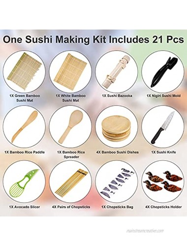 ZWCEGND Sushi Making Kit 21 in 1 Bamboo Sushi Kit with Sushi Bazooka Bamboo Sushi Mat Nigiri Mold Paddle Spreader Dish Sushi Knife Avocado Slicer Chopsticks and Holder-DIY Sushi Bazooka Kit