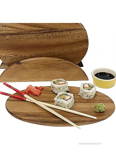 6 Acacia Wood Serving Boards with Stand Perfect for Serving Sushi Cheese Hors d'oeuvre Charcuterie Sandwiches by Woodard & Charles 7 Piece Set 9 1 2 x 6 1 2