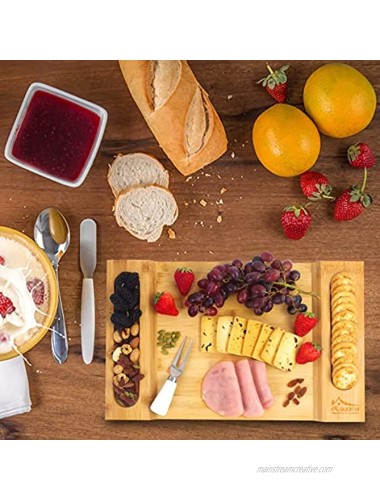 Bamboo Cheese Board Charcuterie Serving Tray for Wine Crackers Cheese and Meat Perfect Gifts for Birthday Housewarming Wedding Best Choice for Foodies 16x10x1.2 inches