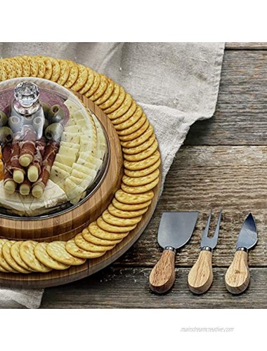 Bamboo Essentials Bamboo Cheese Charcuterie Board Natural-Edged Slate Cutting Stone 3 Cheese Knives and an Acrylic Dome to Keep Your Food Fresh Perfect Gift
