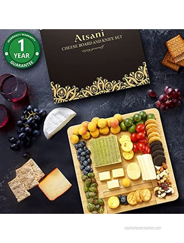 Charcuterie Board and Knife Set Bamboo Cheese Board Set Cheese Platter Board with Slide-Out Drawer Cheese Tray for Charcuterie Crackers Brie Meat Gift for Birthdays Wedding Registry Housewarming