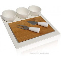 Charcuterie Board Set with 3 Ceramic Bowls and Cutlery Bamboo Cheese Board and Knife Set Perfect Snack and Appetizer Serving Platters for Wine and Cheese Party 2.50 x 11.00 x 11.00