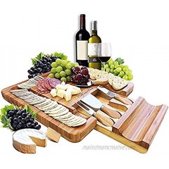 Cheese Board and Knife Set | Charcuterie Board | Bamboo Cheese Tray with Cheese Knives Sets | Large Wooden Cheese Plate and Cheese Platter Board Set | Cheeseboard Gift Set 50th Birthday | Wedding Gift