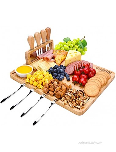 Cheese Plate Cadrim Bamboo Cheese Board and Knife Set Charcuterie Board Cheese Platter Cheese Serving Tray Wooden Cheese and Cracker Tray -Fancy House Warming Gift