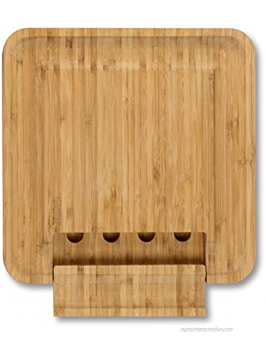 COMMERCIAL CHEF Cheese Board Premium Bamboo Kitchen Cutting Board Wood Set Charcuterie Platter Serving Tray 4 Stainless Steel Knife and Server Set Large