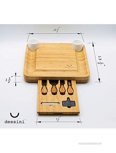 DESSINI Natural Bamboo Cheese Board and Cutlery Set Top Quality Elegant Packaging- Wooden Charcuterie Meat Platter and Serving Tray Perfect for Birthday Mother's Day Father's Day Anniversary