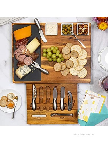Extra Large Charcuterie Board Set w Gift Box 19-Piece Cheese Board and Knife Set Wedding & Holiday Gift Platter or House Warming Present Acacia Wood & Slate Serving Tray for Meat Wine & Cheese