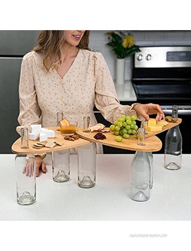 Flat Wine Bottle Cheese Trays Topper Serving Set Picnic Charcuterie Board Floating Cheese Boards Set Wedding Gifts Cutting Serving Platter Tray Solid Bamboo Sealed 3 Piece Extra Large Premium